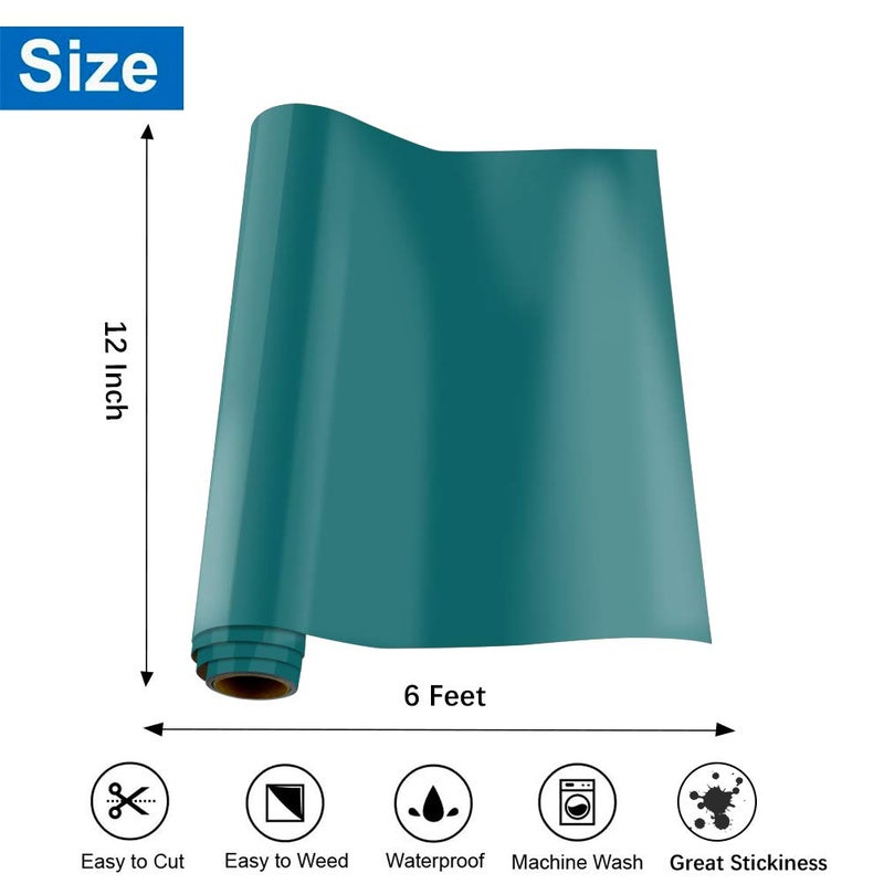 KISSWILL Teal HTV Heat Transfer Vinyl, 12" X 6 Feet PU Teal Vinyl HTV Iron on Vinyl Rolls for T-Shirts, Compatible with Silhouette Cameo or Other Cutting Machine (Aqua Green) - Image 2